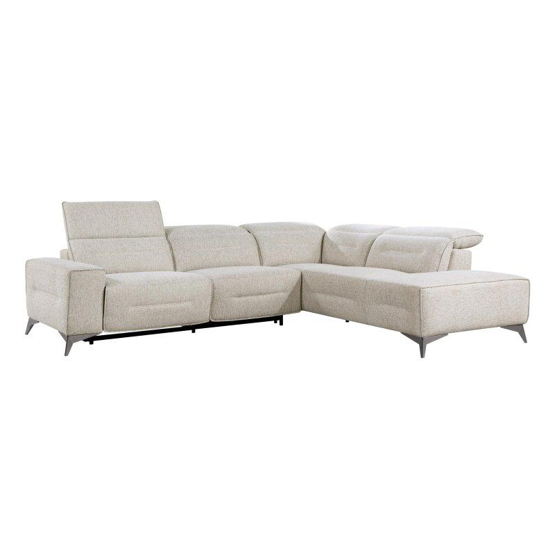 Bej Şönil Kumaş Elektrikli Mekanizmalı Ayarlanabilir Başlıklı Sağ Uzanmalı Köşe Koltuk - 276x232 cm - 257643