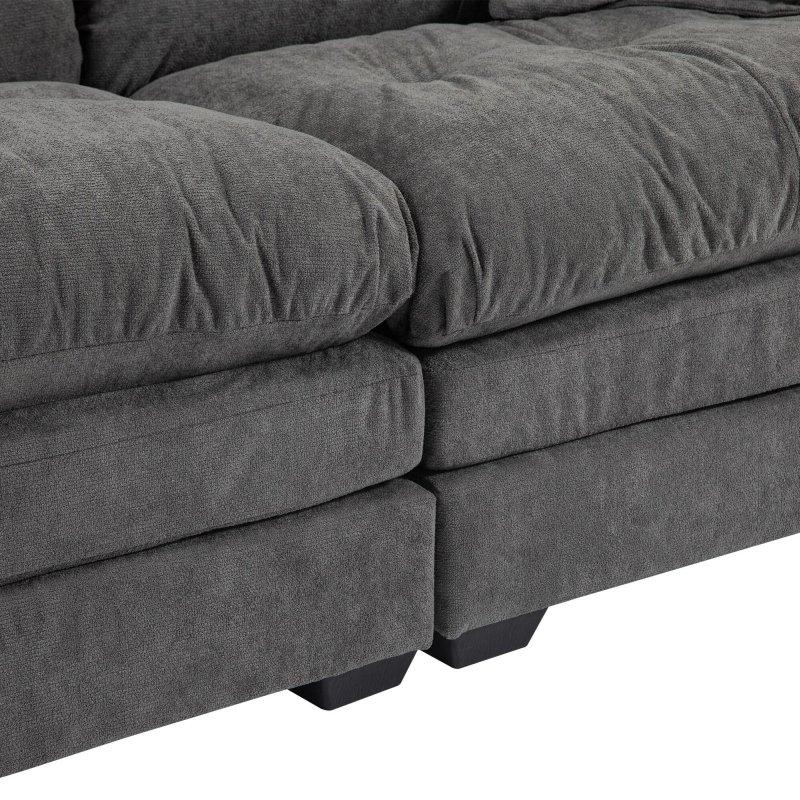 Bej Şönil Kumaş Hafızalı Süngerli ve Paket Yay Destekli Bohem Koltuk - 214 cm - 285495