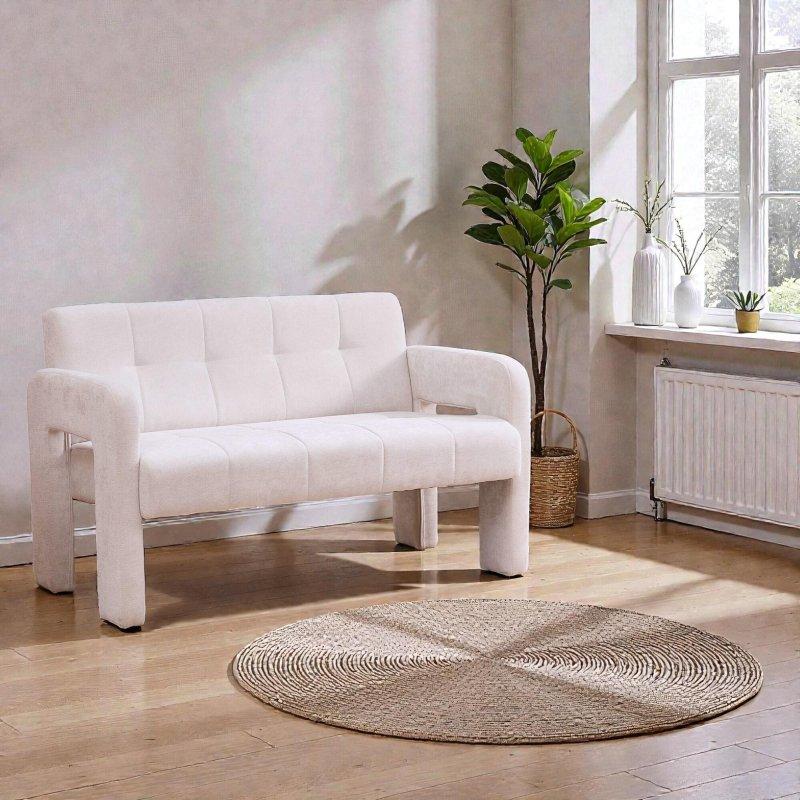 Bej Şönil Kumaş İki Kişilik İskandinav Bohem Koltuk - 119 cm - 282641