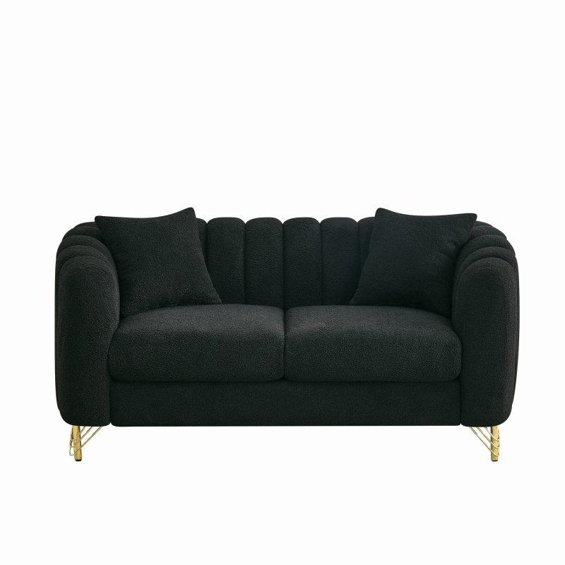 Bej Şönil Kumaş Kapitoneli Kıvrık Kollu Metal Ayaklı Bohem Koltuk - 161 cm - 286406