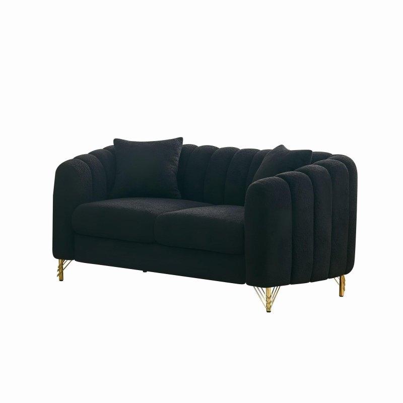 Bej Şönil Kumaş Kapitoneli Kıvrık Kollu Metal Ayaklı Bohem Koltuk - 161 cm - 286406