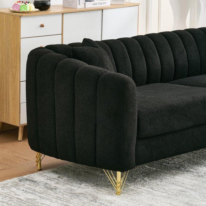 Bej Şönil Kumaş Kapitoneli Metal Ayaklı 3 Kişilik Geniş Oturumlu Bohem Koltuk - 216 cm - 286533