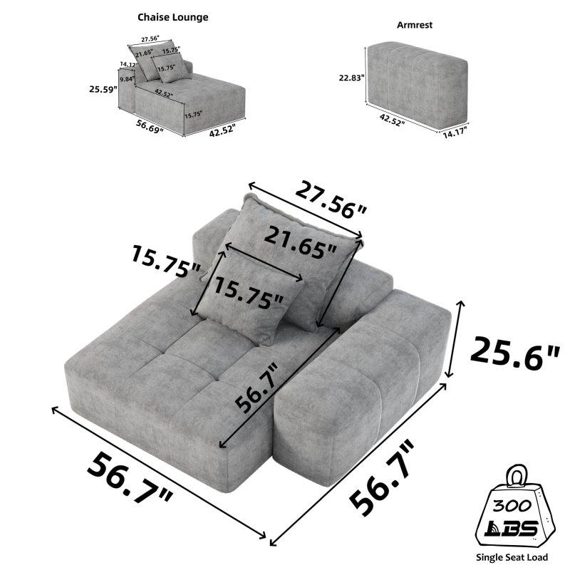 Bej Şönil Kumaş Kapitoneli Modüler 2 Yastıklı Bohem Koltuk - 145 cm - 289619