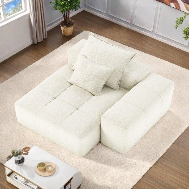 Bej Şönil Kumaş Kapitoneli Modüler 2 Yastıklı Bohem Koltuk - 145 cm - 289619