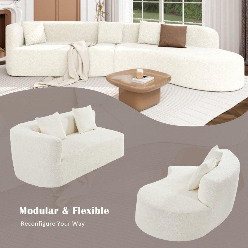 Bej Şönil Kumaş Kavisli Modüler 2 Parçalı Bohem Koltuk - 337 cm - 286611