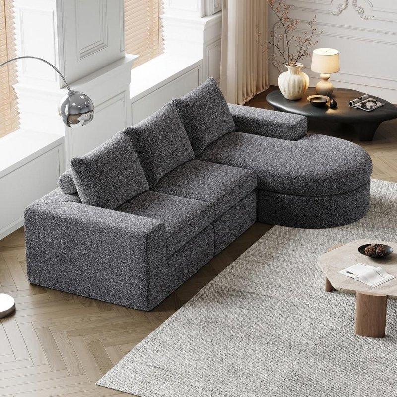 Bej Şönil Kumaş Kavisli Modüler Bohem Koltuk - 283746