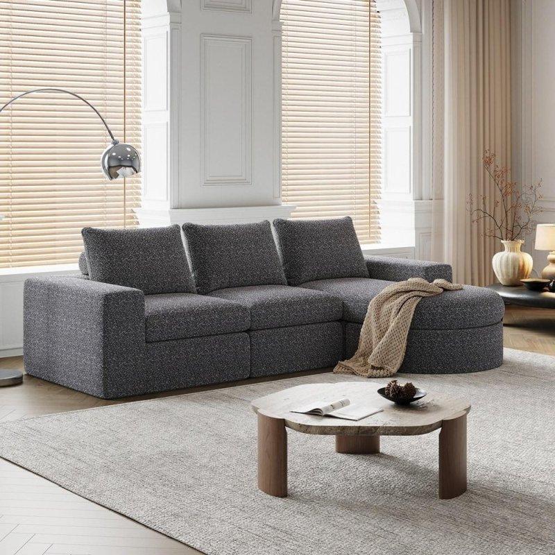 Bej Şönil Kumaş Kavisli Modüler Bohem Koltuk - 283746