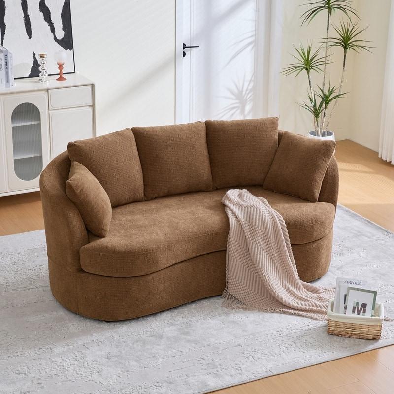 Bej Şönil Kumaş Kavisli Tasarım Derin Oturumlu Bohem Koltuk - 188 cm - 293698
