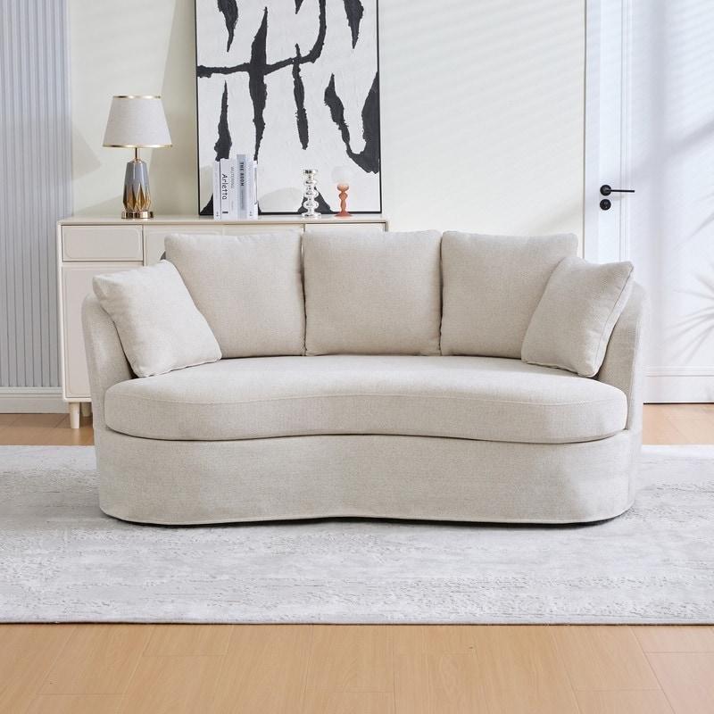 Bej Şönil Kumaş Kavisli Tasarım Derin Oturumlu Bohem Koltuk - 188 cm - 293698