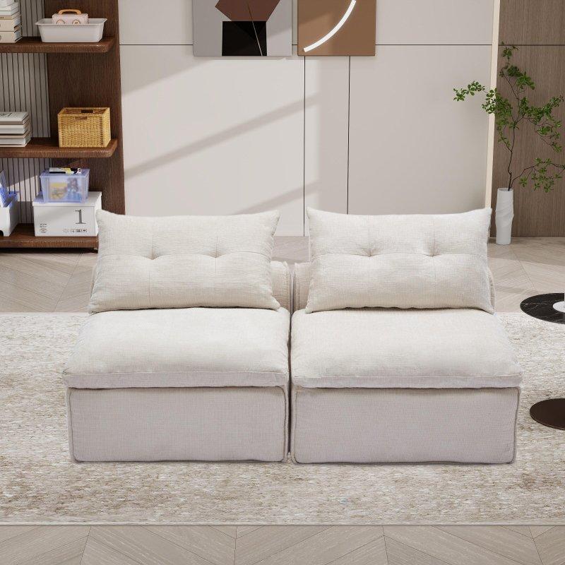 Bej Şönil Kumaş Kolçaksız Modüler 2 Kişilik Bohem Koltuk - 168x97 cm - 285728