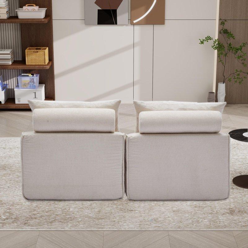 Bej Şönil Kumaş Kolçaksız Modüler 2 Kişilik Bohem Koltuk - 168x97 cm - 285728