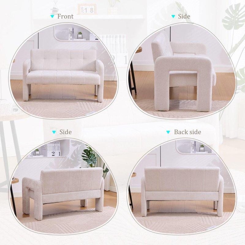 Bej Şönil Kumaş Masif Ahşap İki Kişilik Kompakt Bohem Koltuk - 119 cm - 291720