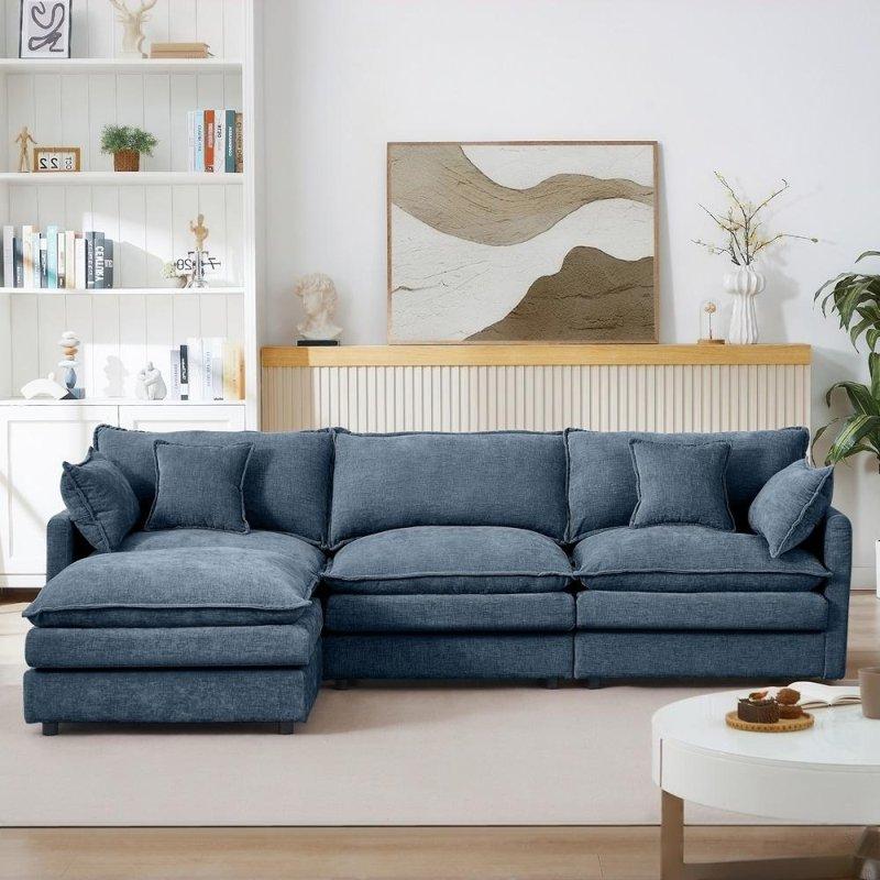 Bej Şönil Kumaş Masif Ahşap Modüler Puf Dahil Bohem Koltuk - 260x133 cm - 277067