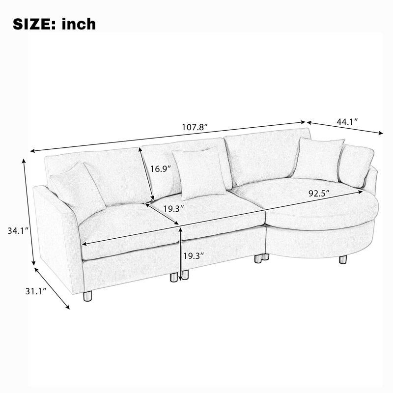 Bej Şönil Kumaş Masif Çam Ahşap 3 Parçalı Kavisli Uzanma Modüllü Bohem Koltuk - 274 cm - 290111