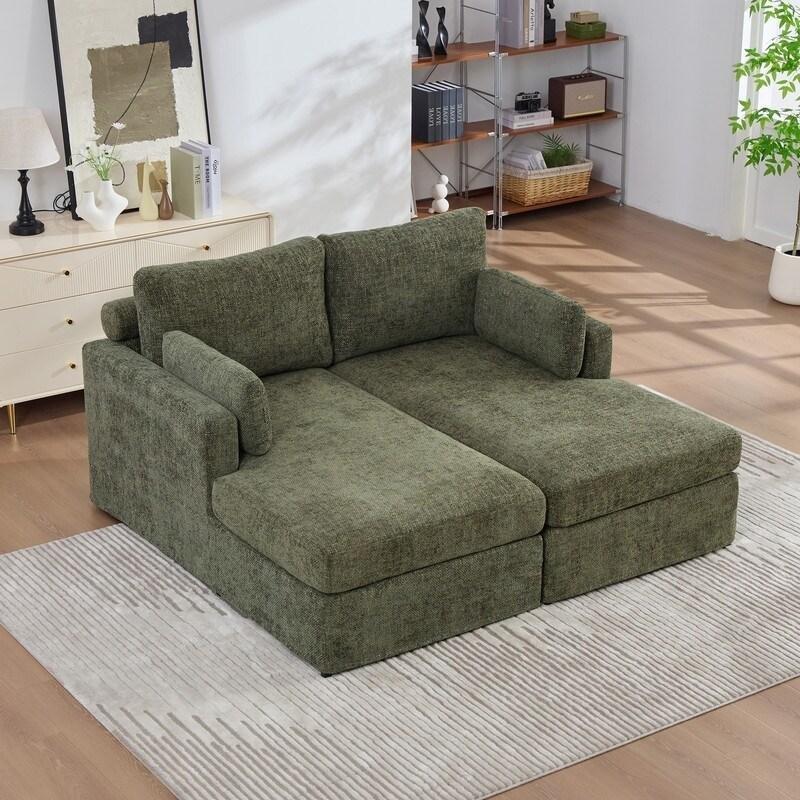 Bej Şönil Kumaş Metal Ayaklı Modüler Şezlonglu Bohem Koltuk - 161 cm - 294209