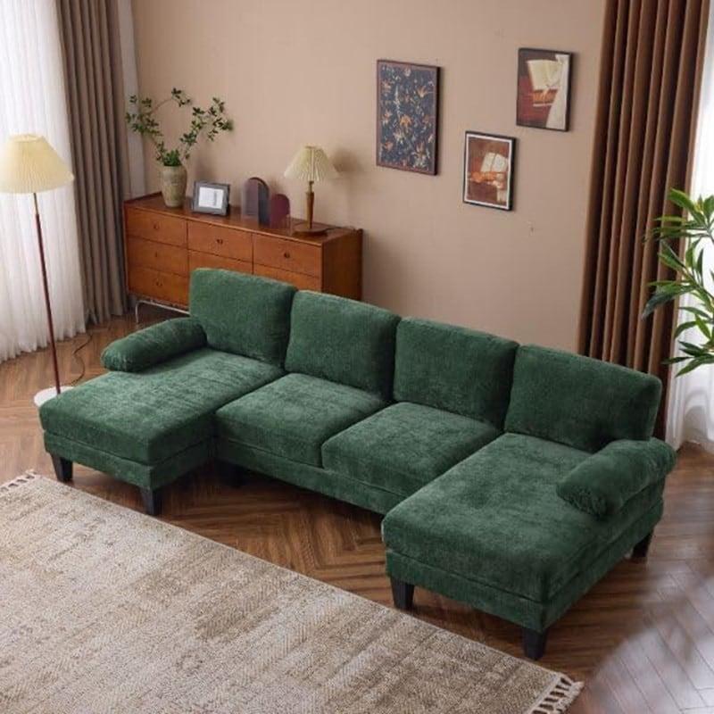 Bej Şönil Kumaş Metal Ayaklı U-Şekilli Modüler Köşe Koltuk - 280 cm - 256395
