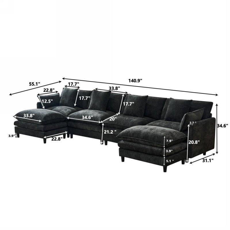 Bej Şönil Kumaş Modüler 2 Puflu U Köşe Koltuk - 358 cm - 258062
