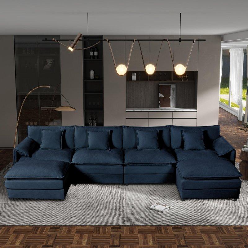 Bej Şönil Kumaş Modüler 2 Puflu U Şekilli Köşe Koltuk - 365 cm - 254969