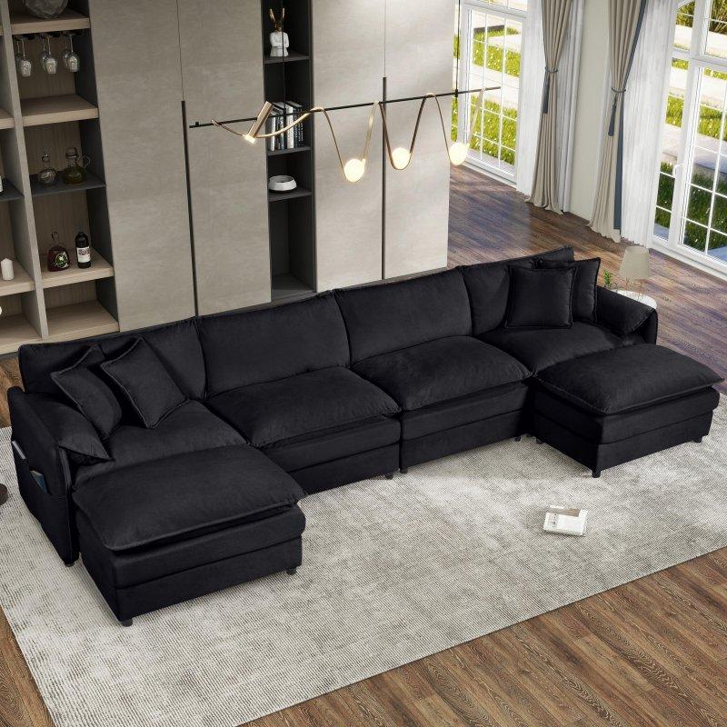 Bej Şönil Kumaş Modüler 2 Puflu U Şekilli Köşe Koltuk - 365 cm - 254969