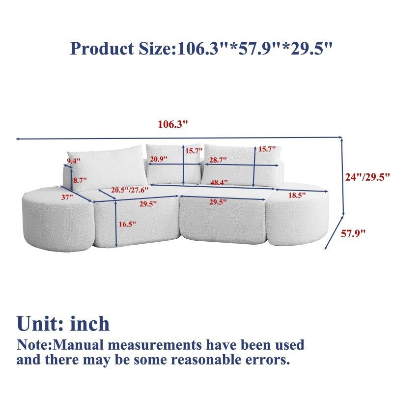 Bej Şönil Kumaş Modüler 3 Kırlentli 2 Puflu V Şekilli Bohem Koltuk - 271 cm - 293861