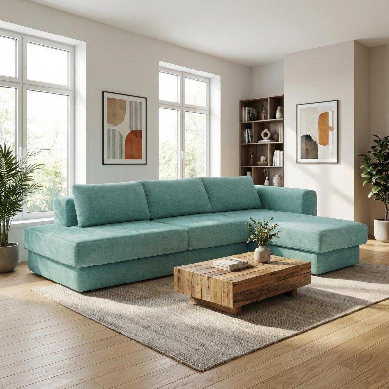 Bej Şönil Kumaş Modüler Çift Katmanlı Minderli Köşe Koltuk - 288 cm - 259470