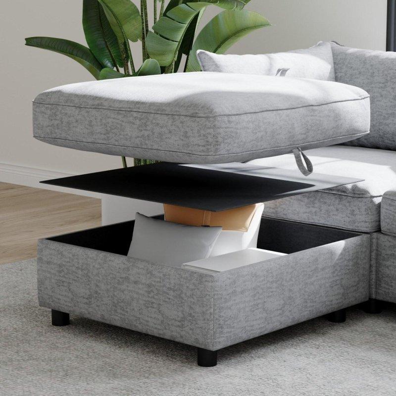 Bej Şönil Kumaş Modüler Depolama Alanlı U Köşe Koltuk - 328 cm - 260600