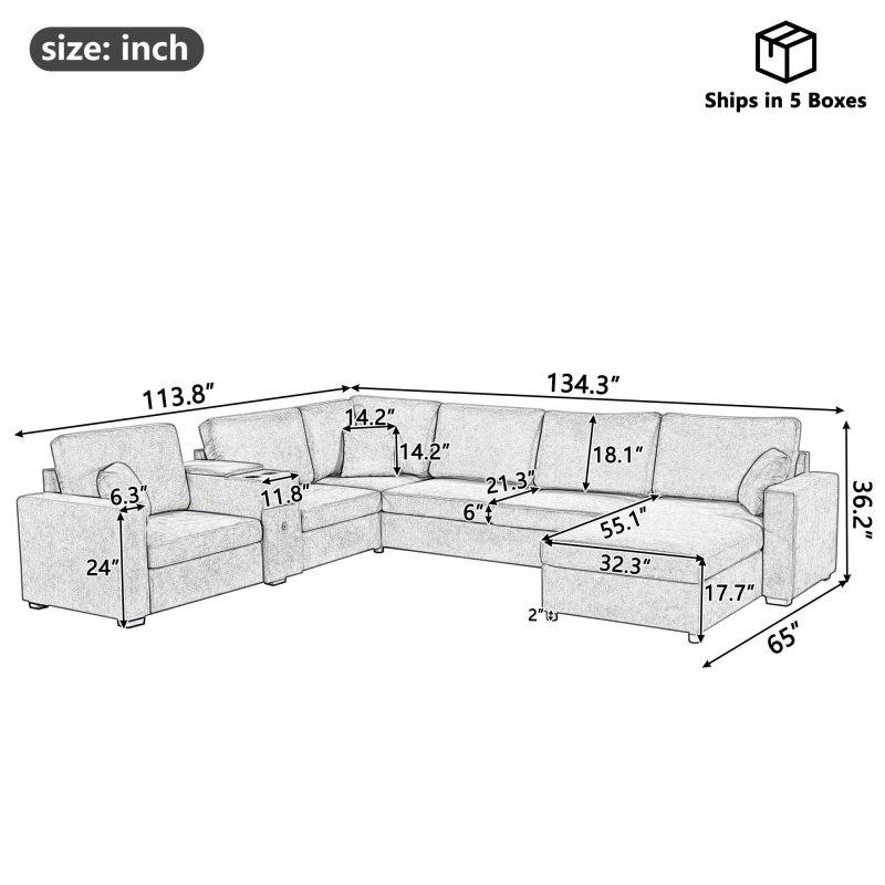 Bej Şönil Kumaş Modüler Depolama Alanlı U Şekilli Köşe Koltuk - 342x290 cm - 257323