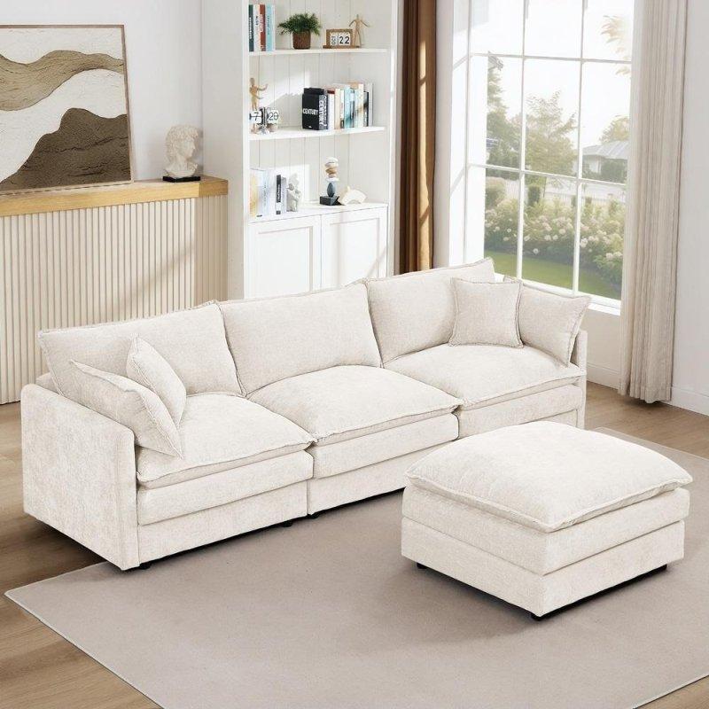 Bej Şönil Kumaş Modüler Hareketli Puflu Bohem Koltuk - 260x133 cm - 277754