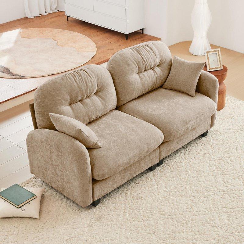 Bej Şönil Kumaş Modüler Kapitoneli Köşe Koltuk - 188x87x93 cm - 255658
