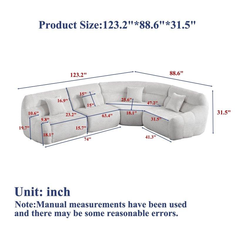 Bej Şönil Kumaş Modüler Kavisli 4 Kırlentli Köşe Koltuk - 313 cm - 259565