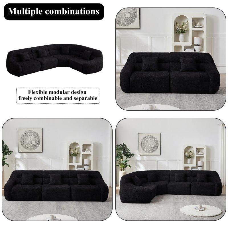 Bej Şönil Kumaş Modüler Kavisli 4 Kırlentli Köşe Koltuk - 313 cm - 259565