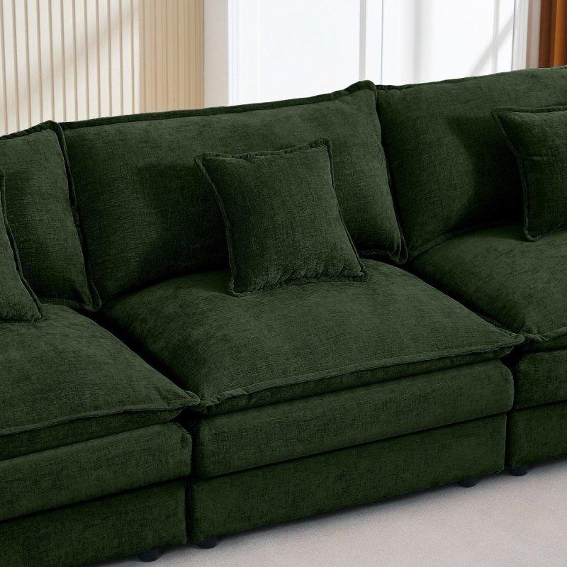 Bej Şönil Kumaş Modüler Köşe Koltuk Puf Dahil - 260 cm - 259061