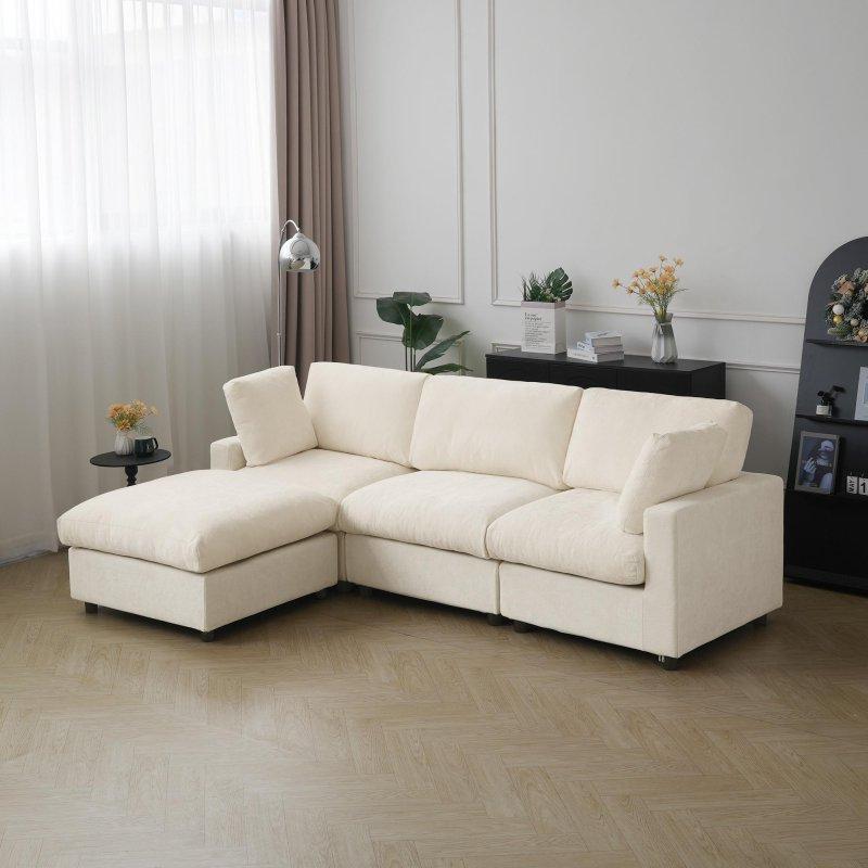 Bej Şönil Kumaş Modüler Köşe Koltuk Yıkanabilir Kılıflı - 256x171 cm - 256932