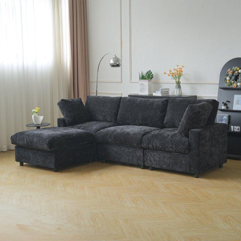 Bej Şönil Kumaş Modüler Köşe Koltuk Yıkanabilir Kılıflı - 256x171 cm - 256932