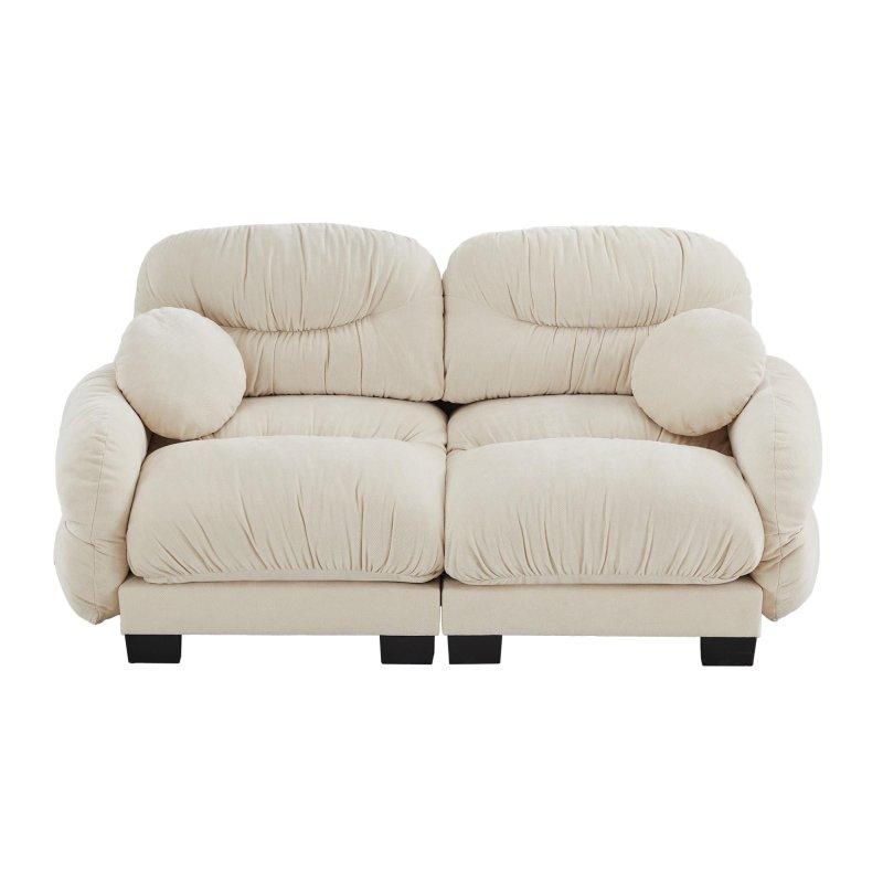 Bej Şönil Kumaş Modüler Pliseli Sırtlı Kare Kolçaklı Bohem Koltuk - 208 cm - 292297