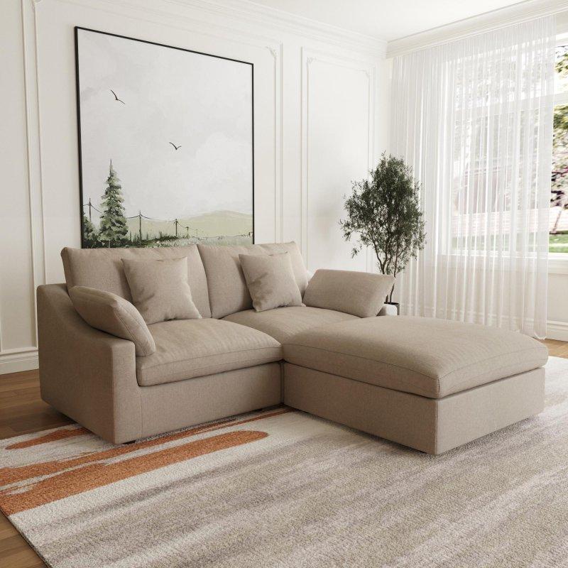 Bej Şönil Kumaş Modüler Puf Dahil Köşe Koltuk - 211 cm - 260575