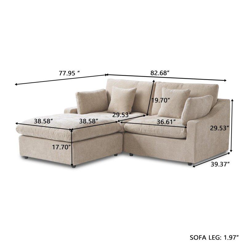 Bej Şönil Kumaş Modüler Puf Dahil Köşe Koltuk - 211 cm - 260575