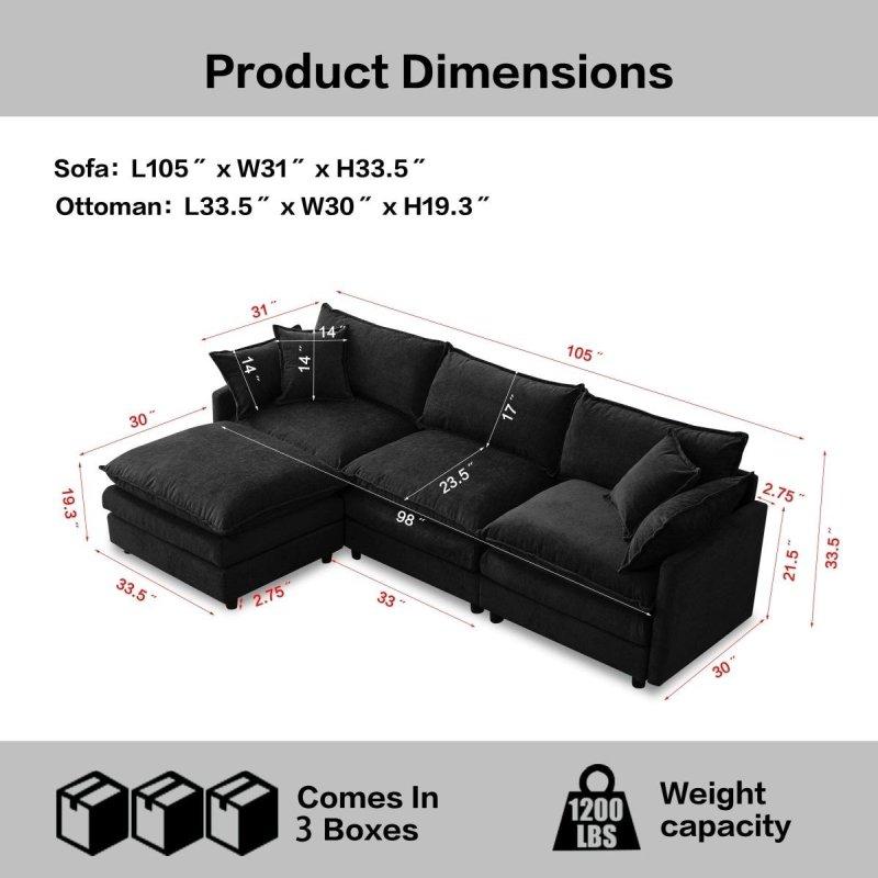 Bej Şönil Kumaş Modüler Puflu Masif Ahşap İskeletli Köşe Koltuk - 267x155 cm - 259746