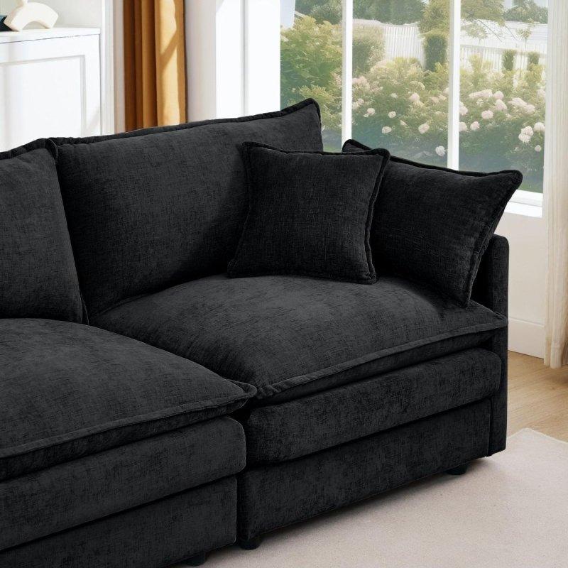 Bej Şönil Kumaş Modüler Puflu U Köşe Koltuk - 332 cm - 258925