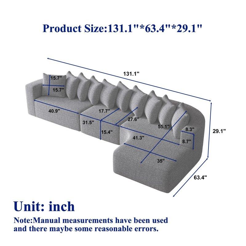 Bej Şönil Kumaş Modüler Sağ Uzanmalı 10 Yastıklı Köşe Koltuk - 333 cm - 259219