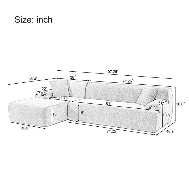 Bej Şönil Kumaş Modüler Sol Köşeli Yastıklı Köşe Koltuk - 277 cm - 257799