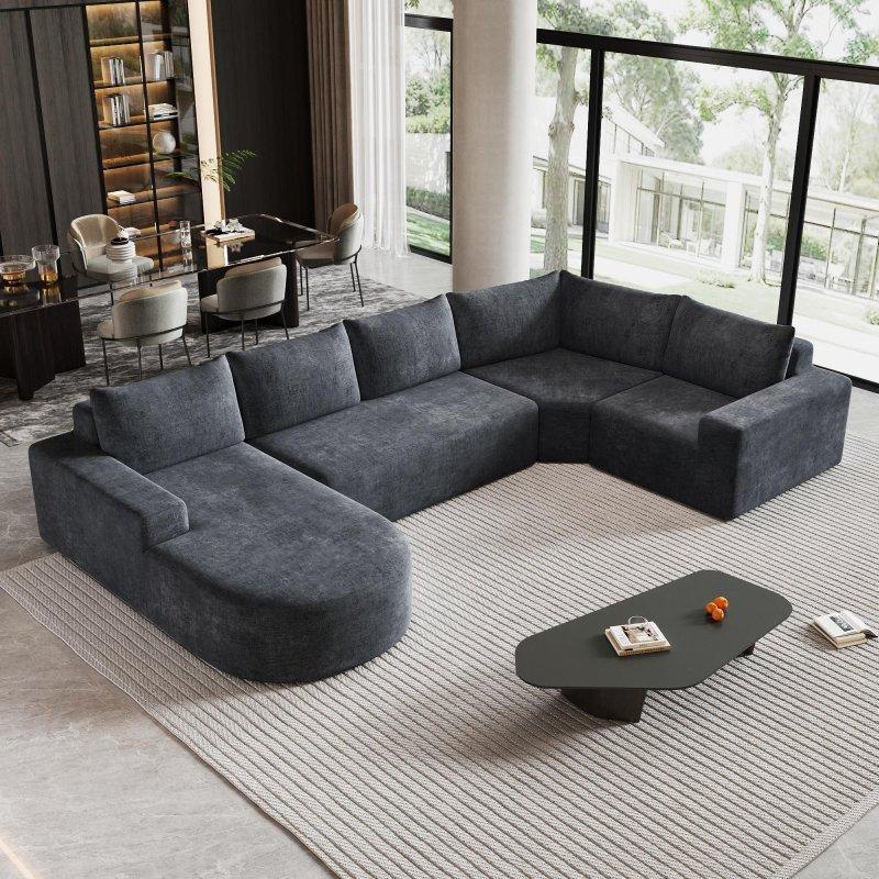 Bej Şönil Kumaş Modüler U Şekilli 5 Kişilik Köşe Koltuk - 357x209 cm - 254864