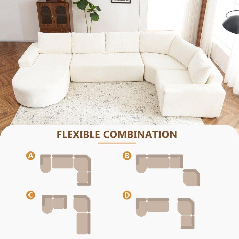 Bej Şönil Kumaş Modüler U Şekilli Derin Oturumlu Köşe Koltuk - 354x211 cm - 257453