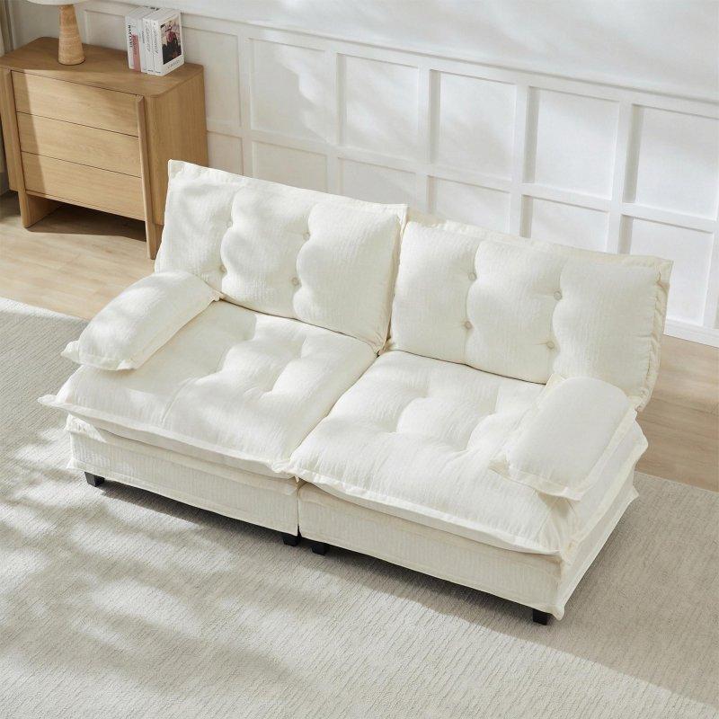 Bej Şönil Kumaş Modüler Yastık Sırtlı Bohem Koltuk - 196x86 cm - 291085