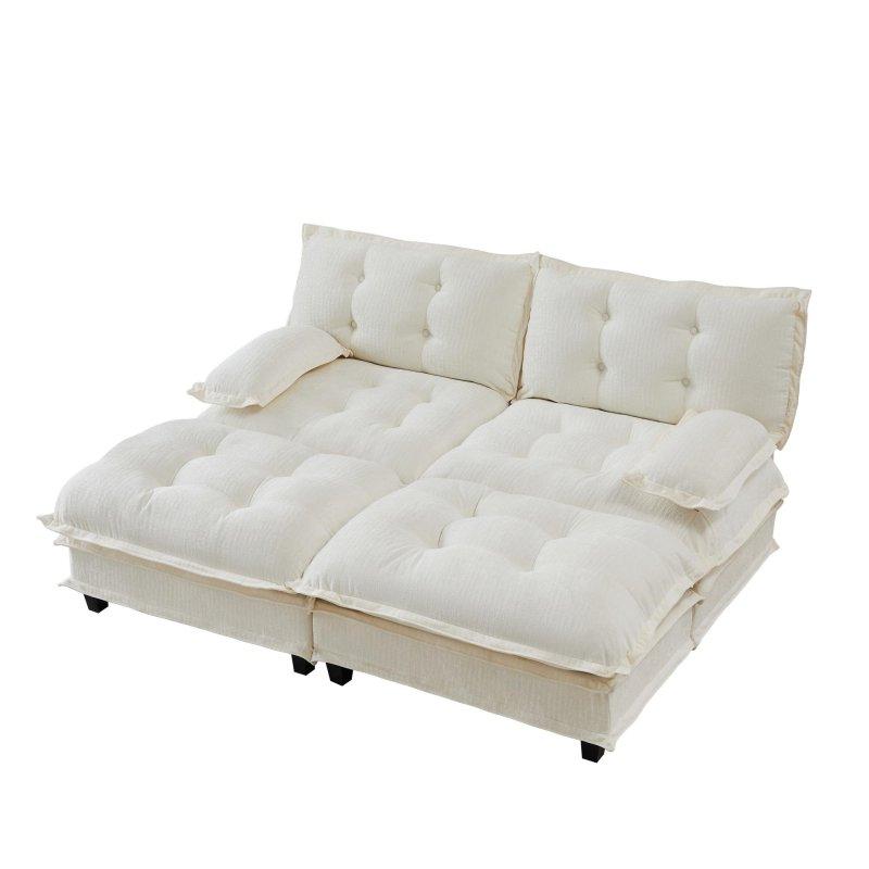 Bej Şönil Kumaş Modüler Yataklı Derin Oturumlu Bohem Koltuk - 196x153 cm - 287253