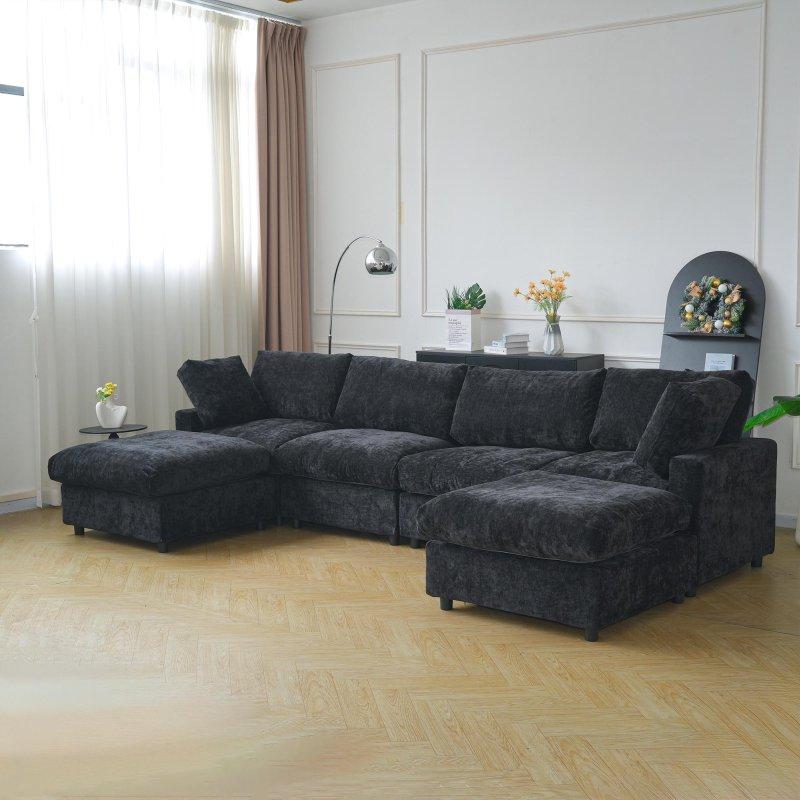 Bej Şönil Kumaş Modüler Yataklı Puflu U Köşe Koltuk Takımı - 341x171 cm - 257979