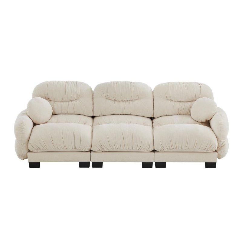 Bej Şönil Kumaş Pileli Modüler 3 Kişilik Bohem Koltuk - 208x156 cm - 291934