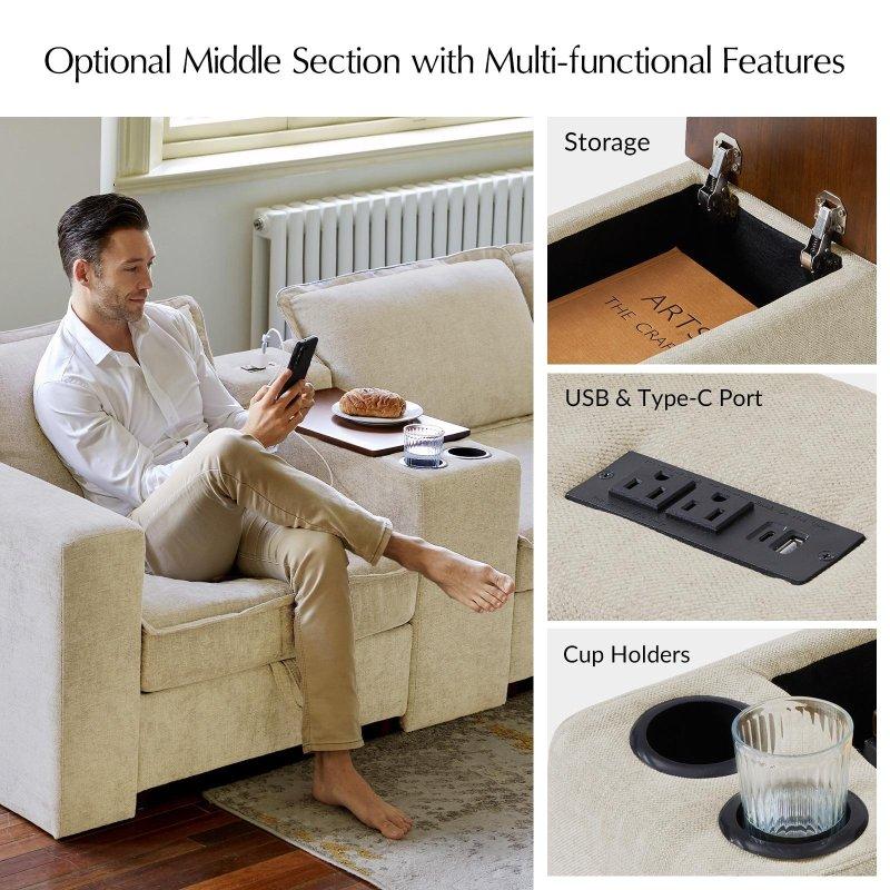 Bej Şönil Kumaş Saklama Alanlı ve USB Portlu Modüler Bohem Koltuk - 279381