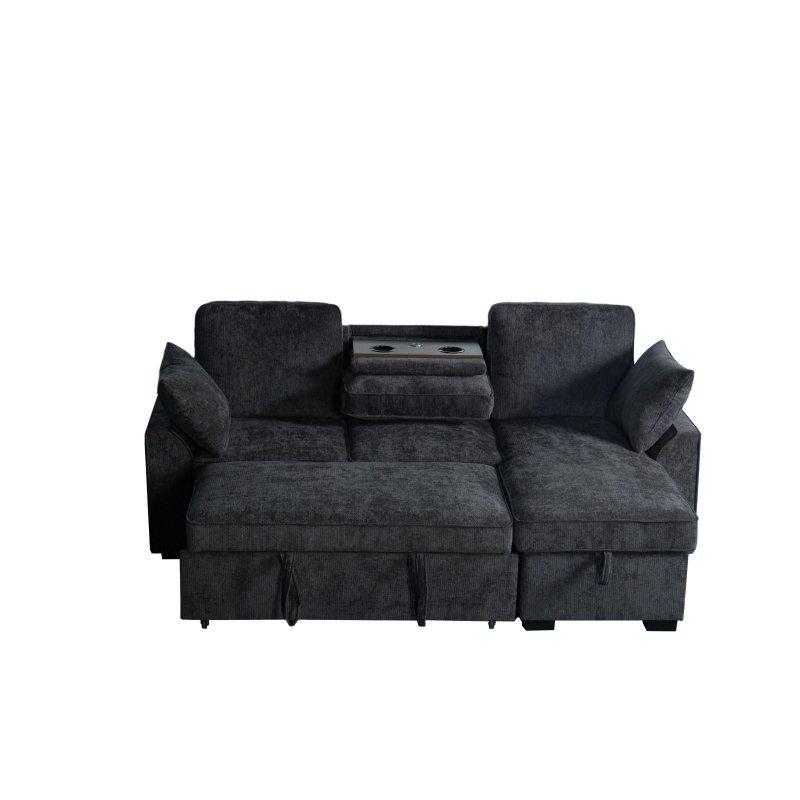 Bej Şönil Kumaş Sandıklı ve Bardaklıklı Modern Köşe Koltuk - 218 cm - 256428