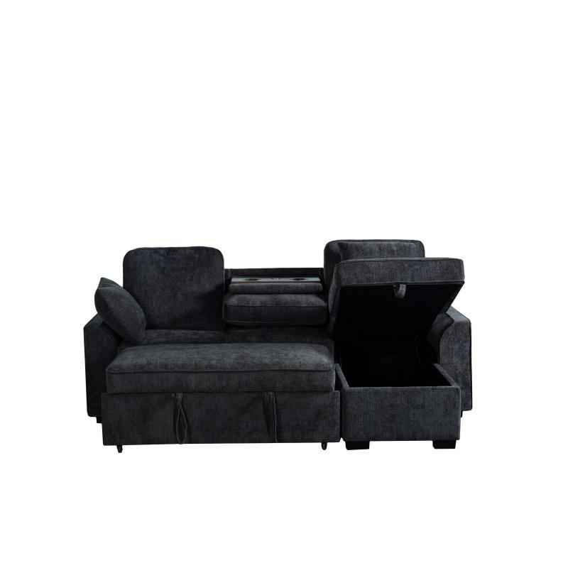 Bej Şönil Kumaş Sandıklı ve Bardaklıklı Modern Köşe Koltuk - 218 cm - 256428